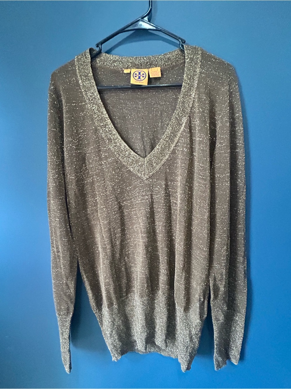 Tory Burch Metallic V-Neck Sweater - Brown Sparkle